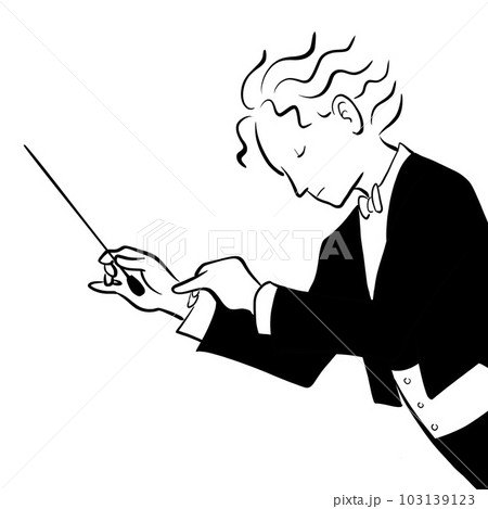 気持ちをこめて指揮をしている指揮者のモノクロのイラスト 気持ちをこめて指揮をしている指揮者のモノクロのイラスト 103139123