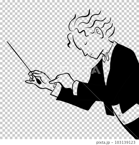 気持ちをこめて指揮をしている指揮者のモノクロのイラスト 気持ちをこめて指揮をしている指揮者のモノクロのイラスト 103139123