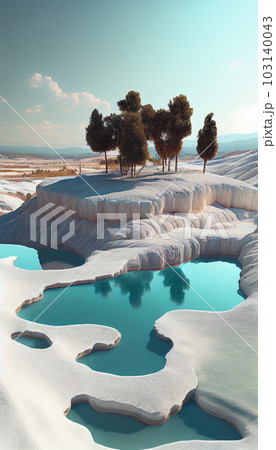 Natural travertine pools and terraces in Pamukkale. Cotton castle in southwestern Turkey 103140043