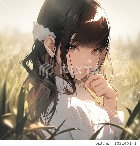 麦畑に立つ黒髪美少女「AI生成画像」 103140141