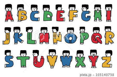 アルファベットの形をしたコミカルな男の子のイラストセット アルファベットの形をしたコミカルな男の子のイラストセット 103140738