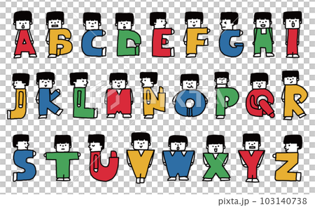 アルファベットの形をしたコミカルな男の子のイラストセット アルファベットの形をしたコミカルな男の子のイラストセット 103140738