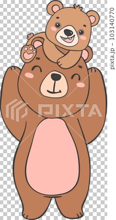 Cute super Hero Daddy bear and happy baby bear father's day cartoon animal character outline doodle drawing 103140770
