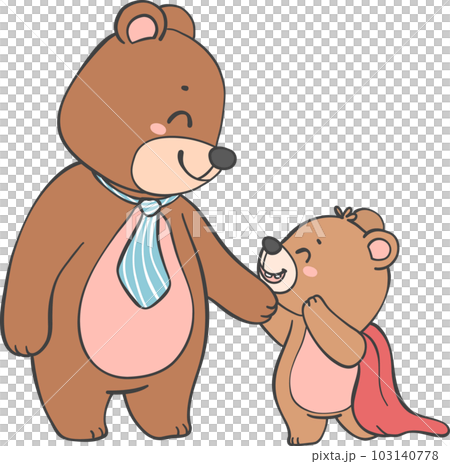 Cute super Hero Daddy bear and happy baby bear father's day cartoon animal character outline doodle drawing 103140778