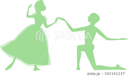 パ・ド・ドゥ2人で踊るバレリーナの緑色のシルエット 103141237