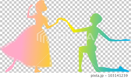 Rainbow silhouette of a ballerina dancing with two pas de deux Rainbow silhouette of a ballerina dancing with two pas de deux 103141239