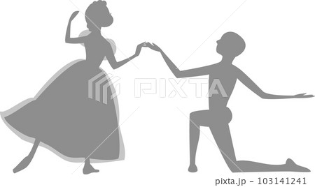 パ・ド・ドゥ2人で踊るバレリーナのグレーのシルエット 103141241