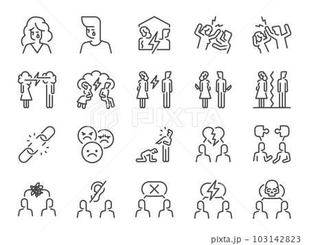 Bad relationship icon set. It included couple, frustration, mad, and more icons. Editable Stroke. 103142823