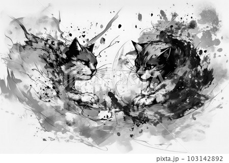 専用　水墨画　猫の絵 Kazuya Yoshida | 墨で猫を描く。 我が家の黒猫。 #水墨画