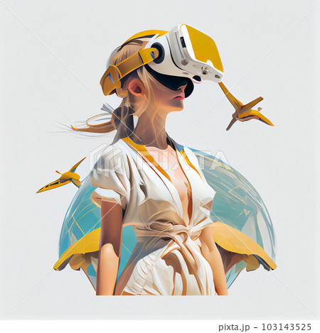 Metaverse technology concept. Woman with VR virtual reality goggles. Futuristic lifestyle. 103143525