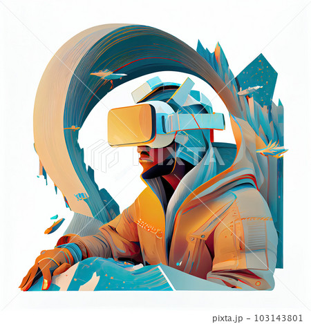 Metaverse technology concept. Woman with VR virtual reality goggles. Futuristic lifestyle. 103143801