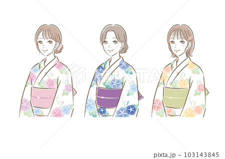 浴衣の若い女性のイラストセット　上半身・バストアップ 103143845