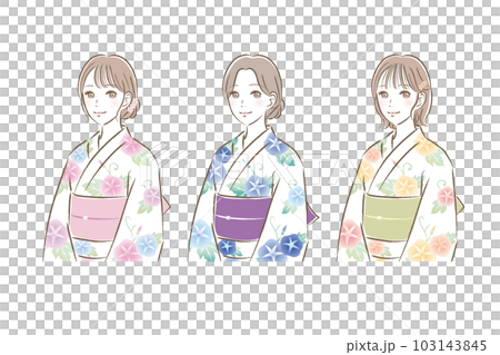 浴衣の若い女性のイラストセット　上半身・バストアップ 103143845