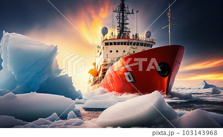 Red icebreaker in the middle of Arctic ocean 103143968