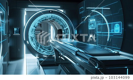 MRI - Magnetic resonance imaging scan device in Hospital. Medical Equipment and Health Care. MRI - Magnetic resonance imaging scan device in Hospital. Medical Equipment and Health Care. 103144099