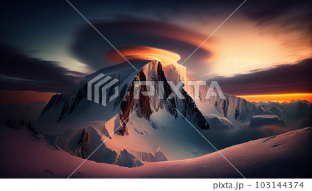 Views of the Mont Blanc glacier with Lac Blanc. Popular tourist attraction. Picturesque and gorgeous scene. Graian Alps, France, Europe. Views of the Mont Blanc glacier with Lac Blanc. Popular tourist attraction. Picturesque and gorgeous scene. Graian Alps, France, Europe. 103144374