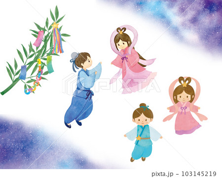 水彩手書きの七夕の素材セット 103145219