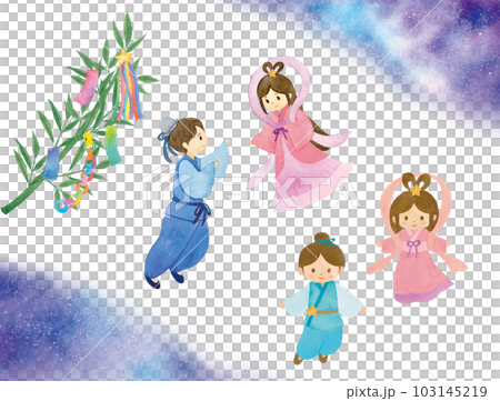 水彩手書きの七夕の素材セット 103145219