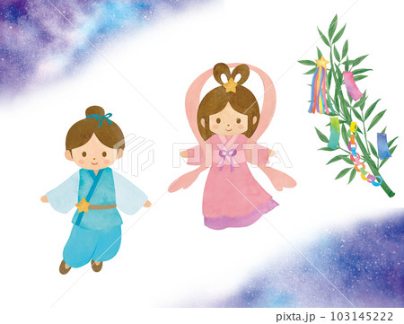 水彩手書きの七夕の織姫と彦星 103145222