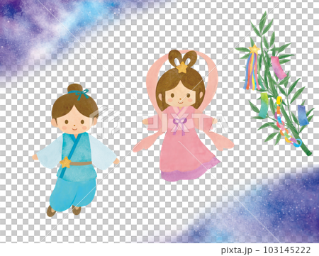 Watercolor hand drawn Tanabata Orihime and Hikoboshi 103145222
