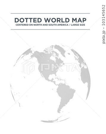 アメリカ大陸を中心とした、白黒の球体型のドットマップ。　大サイズ。 103145652