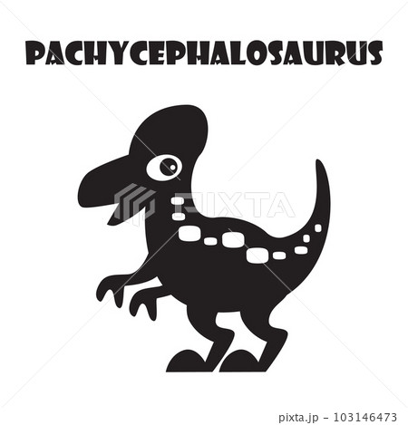 Pachycephalosaurus . Cute dinosaurs cartoon characters . Silhouette black isolated color . Flat design . Vector illustration . 103146473