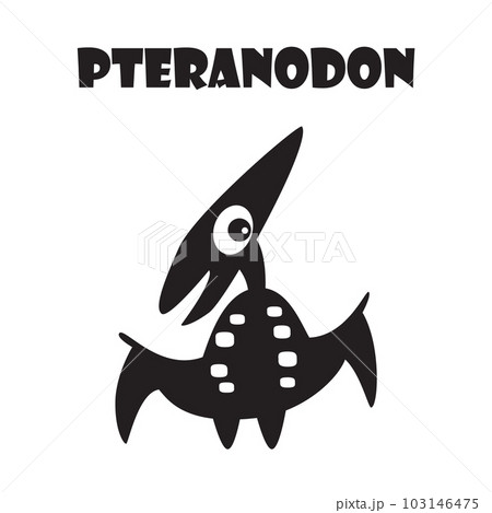 Pteranodon . Cute dinosaurs cartoon characters . Silhouette black isolated color . Flat design . Vector illustration . 103146475