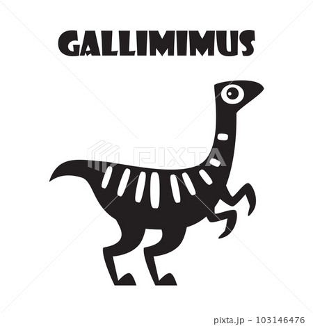 Gallimimus . Cute dinosaurs cartoon characters . Silhouette black isolated color . Flat design . Vector illustration . 103146476