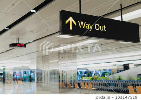 Inside of Airport. exit(way out) sign Inside of Airport. exit(way out) sign 103147519