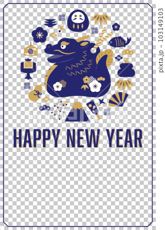 New Year's card template / Dragon bell and New Year icon (navy blue) New Year's card template / Dragon bell and New Year icon (navy blue) 103149103