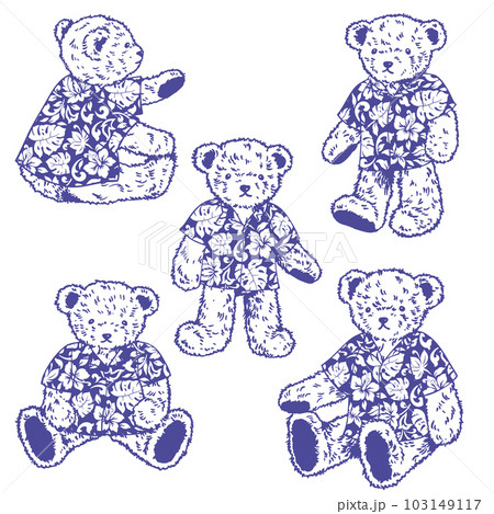アロハを着た可愛いクマのベクター素材, 103149117