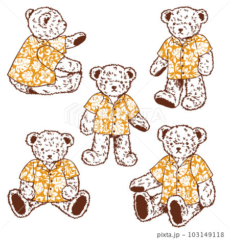 アロハを着た可愛いクマのベクター素材, 103149118