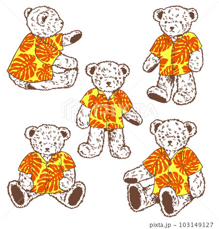 アロハを着た可愛いクマのベクター素材, 103149127