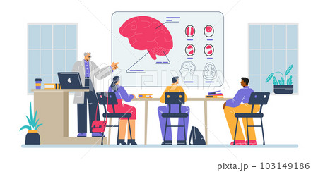 Medical seminar or webinar for students studying for doctorate vector isolated. 103149186