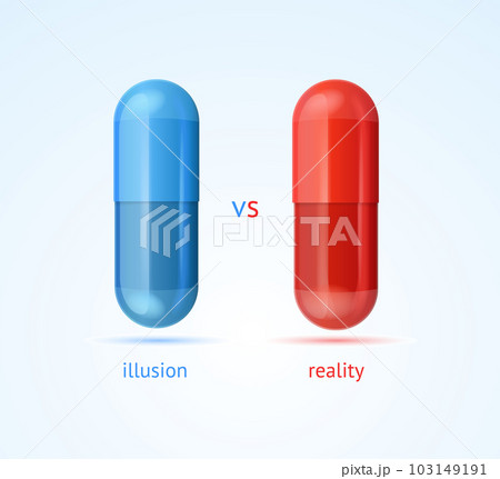 Realistic Detailed 3d Red and Blue Pills Capsules Set Illusion vs Reality Banner Concept. Vector 103149191
