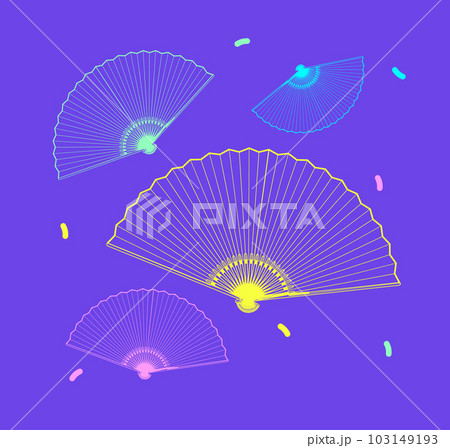 Vibrant Color Hand Fans Thin Line Set. Vector 103149193