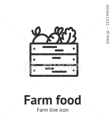 Farm Food in Wooden Box Sign Thin Line Icon Emblem Concept. Vector 103149200