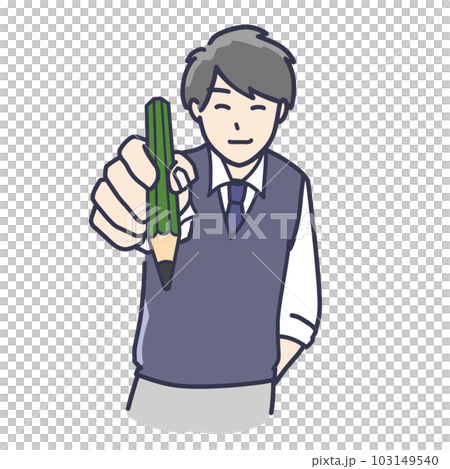 鉛筆で何かを描こうと身を乗り出す男子学生のイラスト 103149540