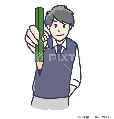 鉛筆を持って自信満々に見せる男子学生のイラスト 鉛筆を持って自信満々に見せる男子学生のイラスト 103149541