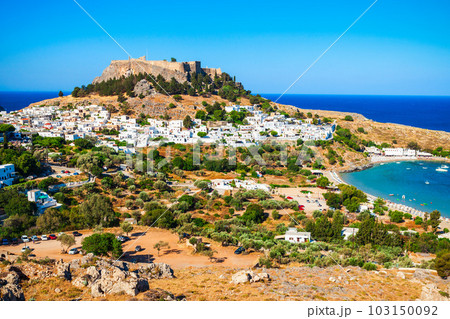 Lindos Acropolis and beach, Rhodes Lindos Acropolis and beach, Rhodes 103150092