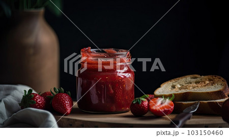 Strawberry jam in the glass jar. Strawberry jam in the glass jar. 103150460
