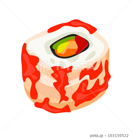 Uramaki with caviar illustration in color cartoon style. Editable vector graphic design. 103150522