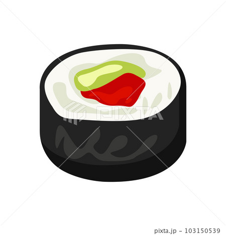 Futomaki with tuna and avocado illustration in color cartoon style. Editable vector graphic design. 103150539