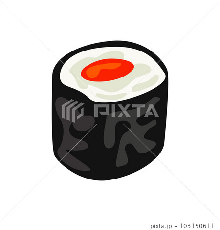 Hosomaki with salmon illustration in color cartoon style. Editable vector graphic design. 103150611