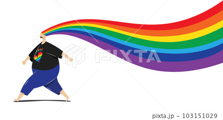 vector illustration of happy man proudly walking with rainbow hair isolated on white background with copy space for banner. LGBT Pride Month concept. vector illustration of happy man proudly walking with rainbow hair isolated on white background with copy space for banner. LGBT Pride Month concept. 103151029