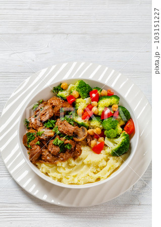 beef mushrooms stew with mashed potato and salad 103151227