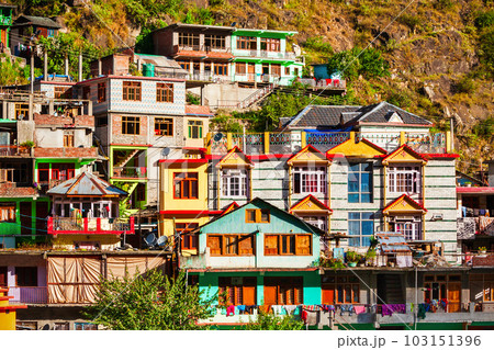 Colorful local houses in Manikaran, India 103151396