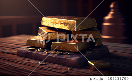 Gold bars on table close-up 103151790