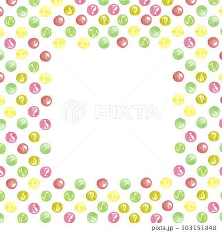 Hand drawn colorful watercolor beads frame. Isolated on white. Can be used for cards, invitations, label. 103151848