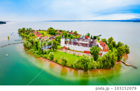 Frauenchiemsee Abbey aerial panoramic view, Bavaria 103152079